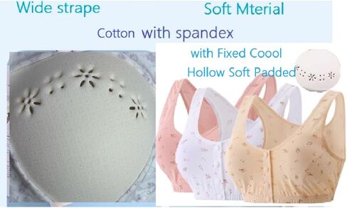 3 Pack Medium Elderly Floral Cotton Bra, Women Full Coverage Pullover Comfy Wireless Underwear Bras with Removbale Padded in Saudi Arabia