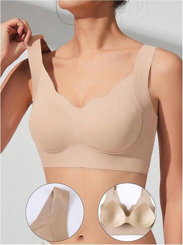 OYOANGLE Women's Push Up Wireless Seamless Bras Scallop Trim Full Coverage Padded Bralettes in Saudi Arabia