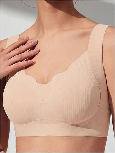 OYOANGLE Women's Push Up Wireless Seamless Bras Scallop Trim Full Coverage Padded Bralettes in Saudi Arabia