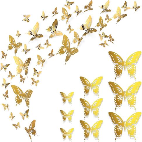Ferraycle 48 Pieces Metal Butterfly Wall Decor 3 Sizes 3D Flying Butterfly Decoration DIY Art Decor for Craft Bedroom Home Wall Wedding Birthday Party 2. 36'' 3. 94'' 6. 3 '' (Gold) in Saudi Arabia