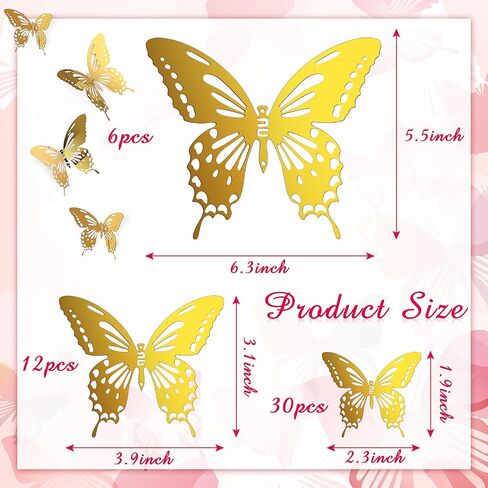 Ferraycle 48 Pieces Metal Butterfly Wall Decor 3 Sizes 3D Flying Butterfly Decoration DIY Art Decor for Craft Bedroom Home Wall Wedding Birthday Party 2. 36'' 3. 94'' 6. 3 '' (Gold) in Saudi Arabia