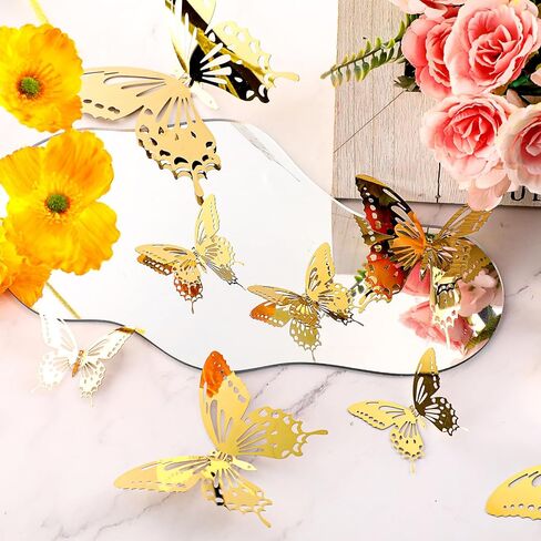 Ferraycle 48 Pieces Metal Butterfly Wall Decor 3 Sizes 3D Flying Butterfly Decoration DIY Art Decor for Craft Bedroom Home Wall Wedding Birthday Party 2. 36'' 3. 94'' 6. 3 '' (Gold) in Saudi Arabia