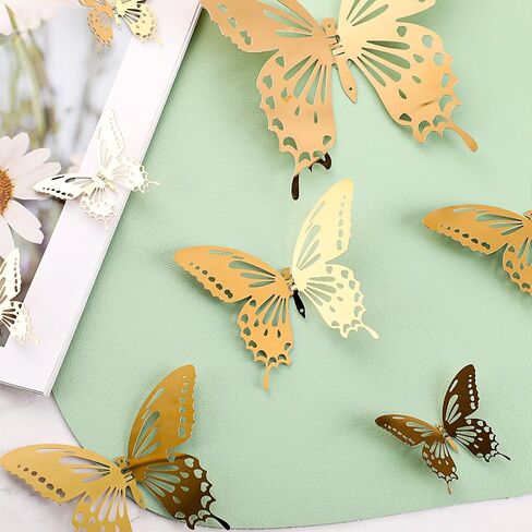 Ferraycle 48 Pieces Metal Butterfly Wall Decor 3 Sizes 3D Flying Butterfly Decoration DIY Art Decor for Craft Bedroom Home Wall Wedding Birthday Party 2. 36'' 3. 94'' 6. 3 '' (Gold) in Saudi Arabia