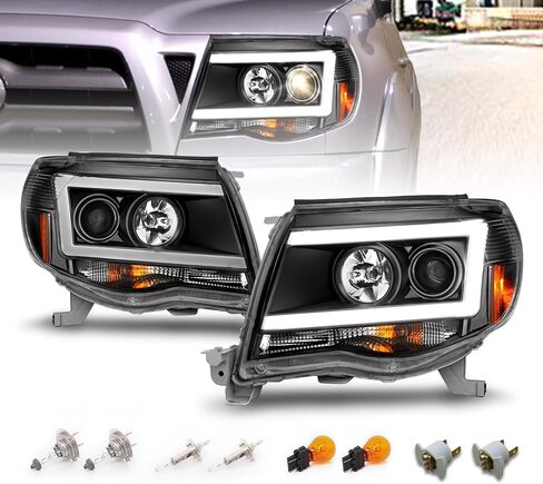 amerilite لعام 2005-2011 تويوتا تاكوما c-type switchback LED أنبوب الإشارة مربع المصابيح الأمامية السوداء-جانب الركاب والسائق in Saudi Arabia