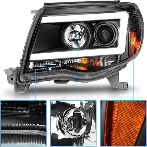 amerilite لعام 2005-2011 تويوتا تاكوما c-type switchback LED أنبوب الإشارة مربع المصابيح الأمامية السوداء-جانب الركاب والسائق in Saudi Arabia