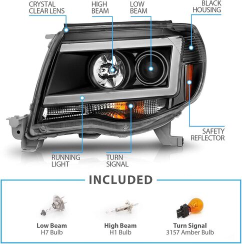 amerilite لعام 2005-2011 تويوتا تاكوما c-type switchback LED أنبوب الإشارة مربع المصابيح الأمامية السوداء-جانب الركاب والسائق in Saudi Arabia