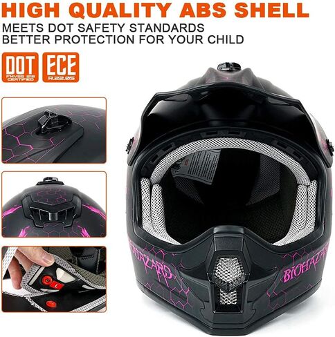 خوذة Orthrus DOT للبالغين والشباب للدراجة الترابية ATV Motocross على الطرق الوعرة دراجة الدراجات النارية (Bio-Pink ، L) in Kuwait