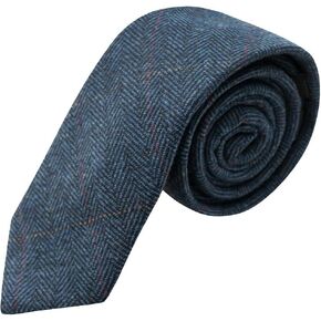 King & Priory Luxury Herringbone Denim Blue Tweed Necktie, Mens NeckNecktie
