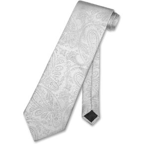 Vesuvio Napoli NeckTie SILVER GREY Color Paisley Design Men's Gray Neck Tie, Silver Gray Grey, One Size