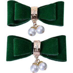 Douqu 2 Pcs Simple Fashion Velvet Faux Pearl Bow Shoe Clips Shoe Buckle Shoe Decoration Charms