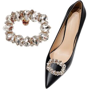 2 Pcs Rhinestone Shoe Clips Detachable Oval Shoe Embellishment Fashion Bridal Shoe Accessories for Pumps Flats Decor Gold