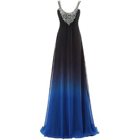 Lemai Long A Line Beaded Gradient Ombre Chiffon Formal Prom Evening Dresses
