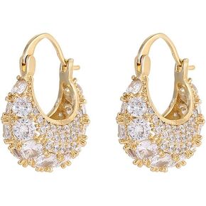 MIKAMU 14K Gold Thick Oval Hoop Earrings for Women CZ cubic zirconia Gold Plated trendy Thick Oval Earring for Women Jewelry Birthday Gifts for