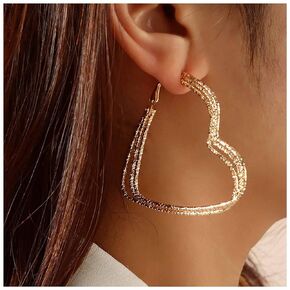 Punk Large Heart Hoop Earrings Gold Hollow Heart Hoops Earrings Big Heart Shape Hoop Earrings Exaggerated Outline Heart Earrings Personalized Geometric Earrings Jewelry for Women and Girls
