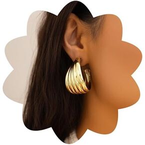 Xerling Chunky Layered Twisted Gold Hoop Earrings Retro Thick U Shape Open Hoop Earrings for Women Girls Party Gifts