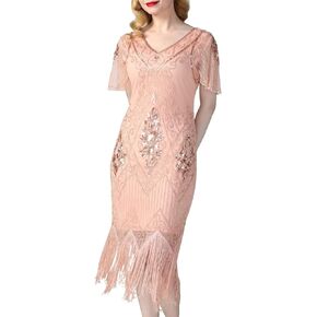 فساتين Kayamiya النسائية Flapper 1920s الترتر Art Deco Gatsby فستان كوكتيل بأكمام