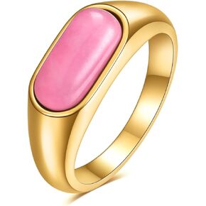 MYNENEY Stainless Steel Gold/Silver Square Shape Signet Mens Pinky Ring Statement Cute wedding Blue/Brown/Green Stone Rings Modern Gift for Women Men