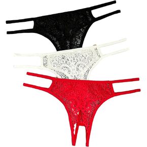 WDIRARA Women's 3 Pack Floral Lace Mesh Thongs Set Low Rise Underwear Panty Set