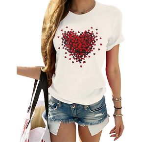 Valentine's Day Love Heart Graphic T-Shirt for Women Casual Girlfriend Gift Short Sleeve Shirt Tops