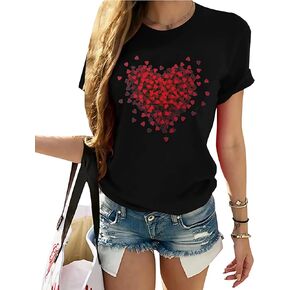Valentine's Day Love Heart Graphic T-Shirt for Women Casual Girlfriend Gift Short Sleeve Shirt Tops