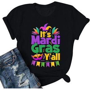 Women Mardi Gras Shirts It's Mardi Gras Yall Tshirts New Orleans Fat Tuesday Carnival Outfits Mask Parade Graphic Tee