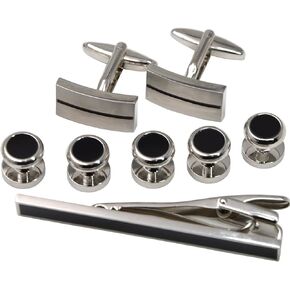 Okones Simplicity Cufflinks 5Pcs Studs and Black Clips set With a Gift Box for Formal Tuxedo Tuxedo Shirt French Dress