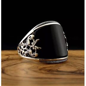 Fashion 925 Sterling Silver Black Onyx Ring for Men, Retro Turkish Style Vintage Cocktail Statement Ring, Luxurious Trendy Gemstone Ring, Handmade Delicate Statement Jewelry Size 11
