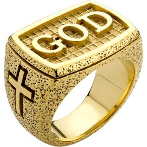 555Jewelry Stainless Steel Vintage Hammered Style Cross GOD Signet Ring for Men