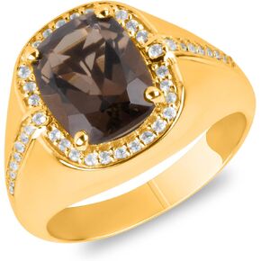 MAX + STONE Big 5 Carat Cushion Cut Gemstone Ring with White Sapphire Halo | 14k Gold over Silver Ring with Anti-Tarnishing & Hypoallergenic Properties in Size 7