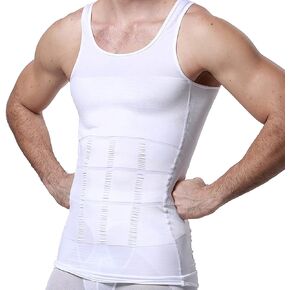 PHCOMRICH Mens Slimming Tank Top Body Shaper Compression Shirts for Men Slim Undershirts Abs Vest for Workout Abdomen, White