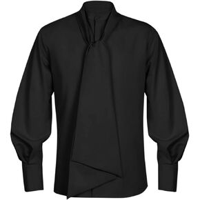 Bbalizko Mens Long Sleeve Button Down Tuxedo Shirts Casual Banded Collar Prom Wedding Party Shirt with Tie