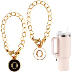 NQEUEPN 2pcs Letter Charm Accessories for Stanley Cup, Initial Letter Handle Personalized Name ID Alphabet Pendant Chain for Stanley Tumbler