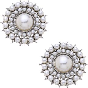 2 Pcs Silver/Gold Round Vintage Style Faux Pearl Wedding Bridal Shoe Clips Removable Shoe Charms