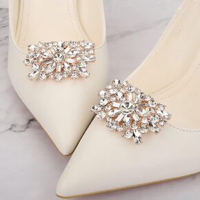 Missgrace Fashion Wedding Bridal Luxury Elegant Crystal Shoe Clips Removable Rinestone Shoe Buckles Decorative Shoe Accessories for Women 2Pcs