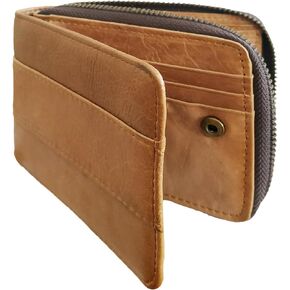 INITIAL LEAF RFID Blocking Mens Wallet Bifold Genuine Leather Wallet Zipper Around Vintage Multi Card Holder Anti Theft Wallets Card Slot