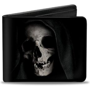 Buckle-Down Men's Wallet, Bifold, Grim Reaper Face Youre Next Black Grays Red, Vegan Leather, 4.0" x 3.5"