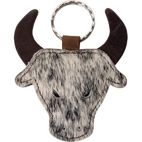Western Leather Works, Bull Head Keychain Handmade from Full Grain Leather - Furry