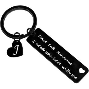 Drive Safe Keychain for Boyfriend Husband Dad 26 Initial Letter Keyring Valentine’s Day Gifts for Him Husband Gifts