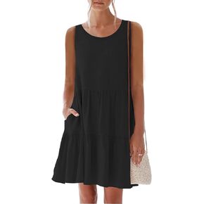 nclook Women's Summer Casual Dresses Sweet & Cute Comfortable Crew-Neck Sleeveless Dress with Pocket