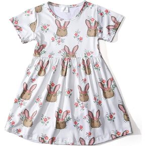 Toddler Girl Easter Outfit Ruffle Sleeveless Bunny Dress Rabbit Print Easter Clothes