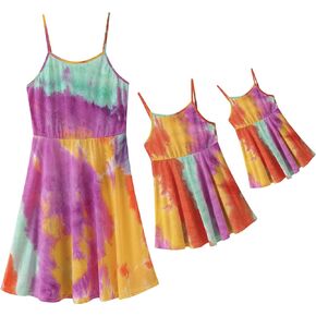 Givtzzod Mother and Daugther Matching Dresses Lovely Sunflower Florals Patterns Shoulder Straps Sleeveless Matching Outfits