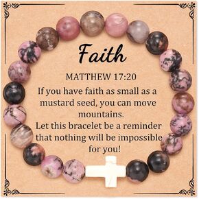 ZOSOJONA Cross Bracelet for Women With Envelope and Greeting Card,Christian Gifts Natural Stone Cross Bracelet with Bible Verse Prayers Card Religious Jewelry Gifts for Women Teen Girls Friends