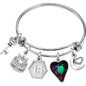 Niceter Birthday Bracelets Charm Bracelets Bangles for Women Girls Birthday Jewelry Silver Bracelets Crystal Heart Butterfly Moon Charm Bracelets for Women Girls Happy Birthday Gifts Presents