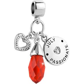 Birthday Month Birthstone Gift Charm Compatible with Pandora Charm Bracelet JAN-DEC Family Friends Heart Dangle Red Blue Yellow Green Purple Cubic Zirconia Bday Anniversary