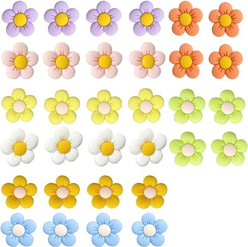 32Pcs Flower Shoe Charms 8 Colors Resin Floral Croc Charms Cute Summer Shoe Decoration Charms for Girls Teens Women Sandals Shoe Accessories Birthday Party Gift, Resin, crystal in Kuwait