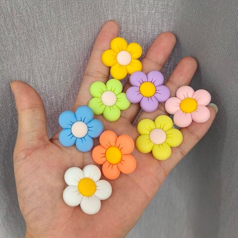 32Pcs Flower Shoe Charms 8 Colors Resin Floral Croc Charms Cute Summer Shoe Decoration Charms for Girls Teens Women Sandals Shoe Accessories Birthday Party Gift, Resin, crystal in Kuwait