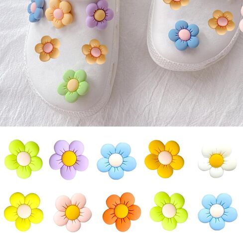 32Pcs Flower Shoe Charms 8 Colors Resin Floral Croc Charms Cute Summer Shoe Decoration Charms for Girls Teens Women Sandals Shoe Accessories Birthday Party Gift, Resin, crystal in Kuwait