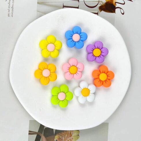 32Pcs Flower Shoe Charms 8 Colors Resin Floral Croc Charms Cute Summer Shoe Decoration Charms for Girls Teens Women Sandals Shoe Accessories Birthday Party Gift, Resin, crystal in Kuwait