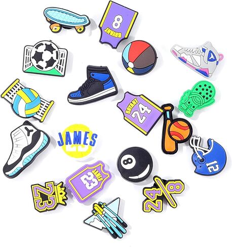 Sainyarh 56pcs الأحذية سحر الديكور، الرياضة الحروف عدد الأحذية سحر تمساح المقابس أزرار Gibbets للأطفال الصغار الأولاد الرجال قباقيب الأحذية، حفلة عيد ميلاد هاواي شاطئ هدايا الحفلات in Kuwait