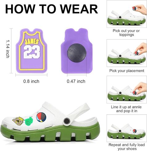 Sainyarh 56pcs الأحذية سحر الديكور، الرياضة الحروف عدد الأحذية سحر تمساح المقابس أزرار Gibbets للأطفال الصغار الأولاد الرجال قباقيب الأحذية، حفلة عيد ميلاد هاواي شاطئ هدايا الحفلات in Kuwait